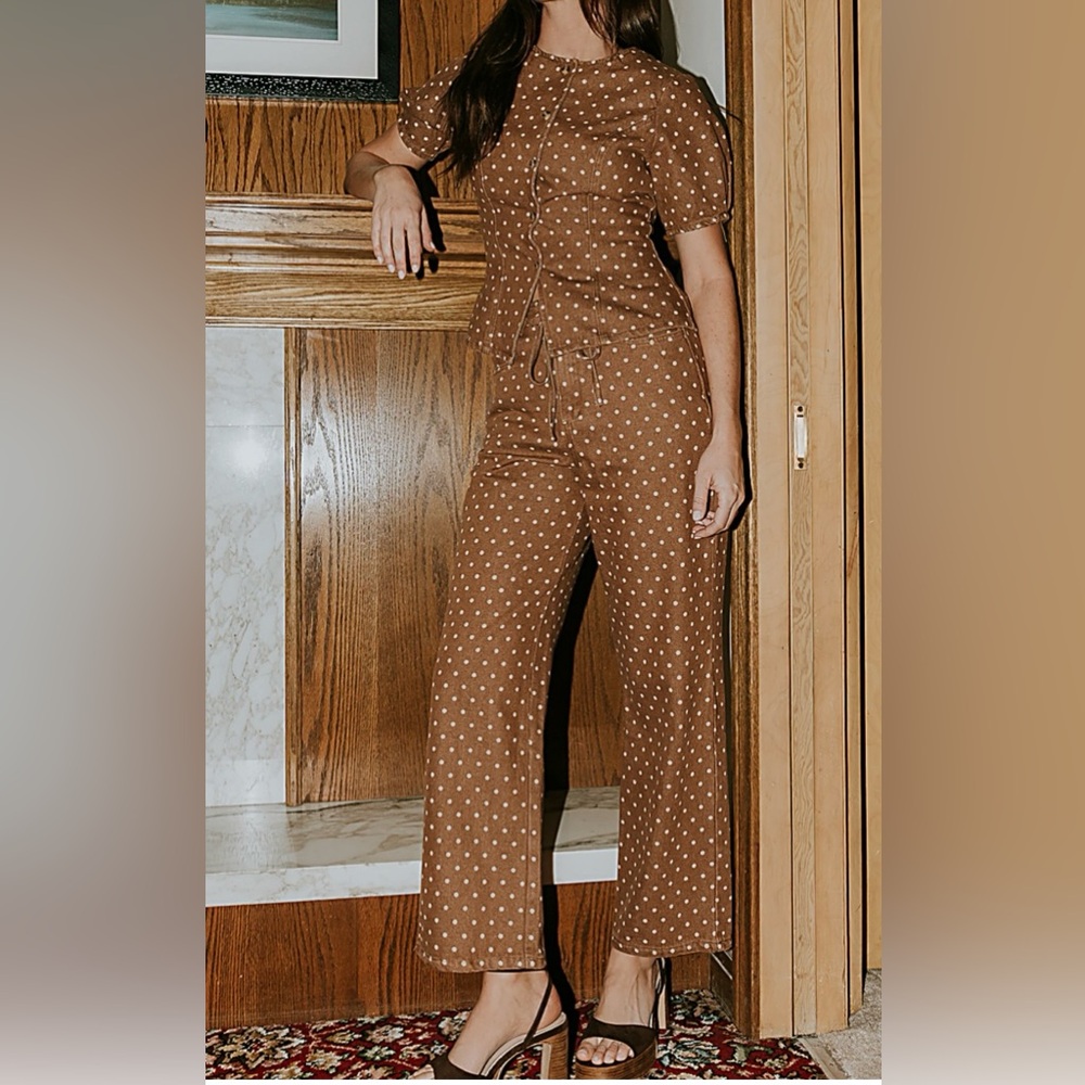 Elegant Brown Polka Dot Wide Leg Jumpsuit